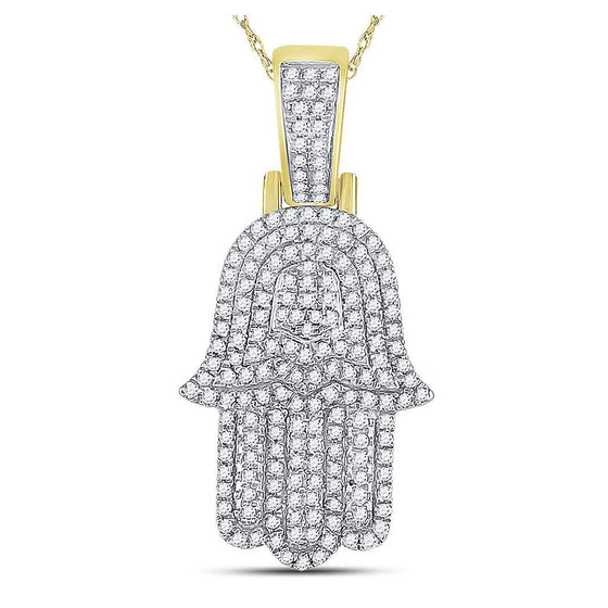 10k Yellow Gold Mens Round Diamond Hamsa Hand Charm Pendant 1/2 Cttw