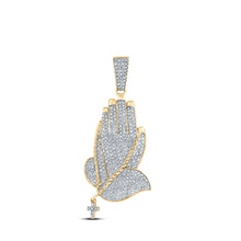  10k Yellow Gold Mens Round Diamond Prayer Hands Charm Pendant 7/8 Cttw