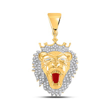  10k Yellow Gold Mens Round Diamond King Lion Crown Charm Pendant 1 Cttw