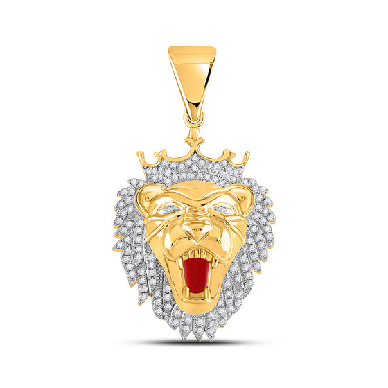10k Yellow Gold Mens Round Diamond King Lion Crown Charm Pendant 1 Cttw