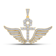  10k Yellow Gold Mens Round Diamond Ankh Wings Charm Pendant 3-1/4 Cttw