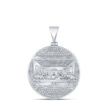  10k White Gold Mens Round Diamond Last Supper Circle Charm Pendant 1/2 Cttw