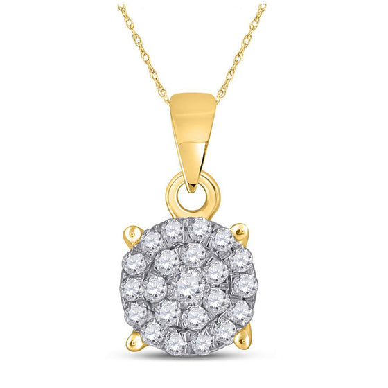 10k Yellow Gold Womens Round Diamond Cluster Pendant 1/4 Cttw