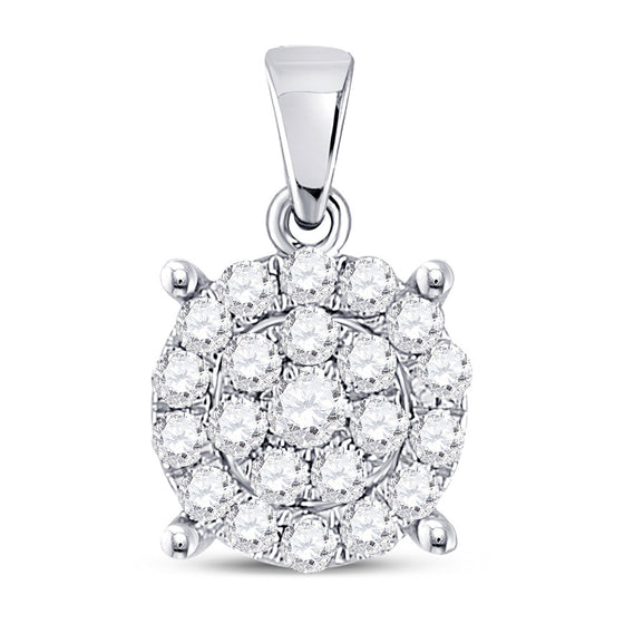 10k White Gold Womens Round Diamond Cluster Pendant 1/2 Cttw