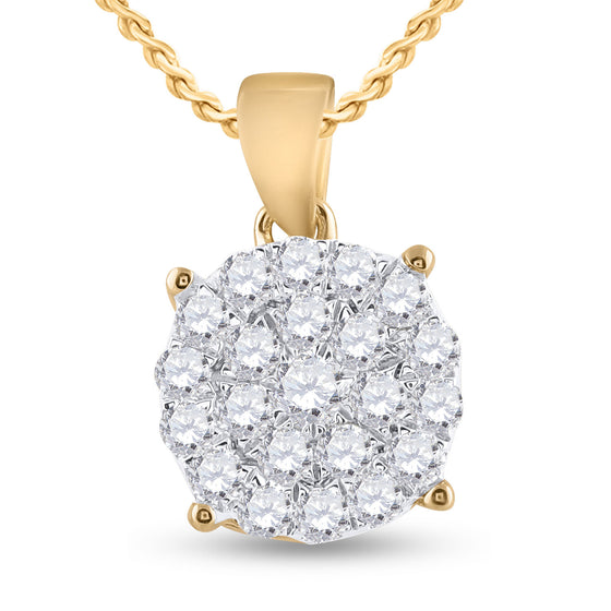 10k Yellow Gold Womens Round Diamond Cluster Pendant 3/4 Cttw