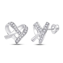  10k White Gold Womens Round Diamond Heart Earrings 1/10 Cttw