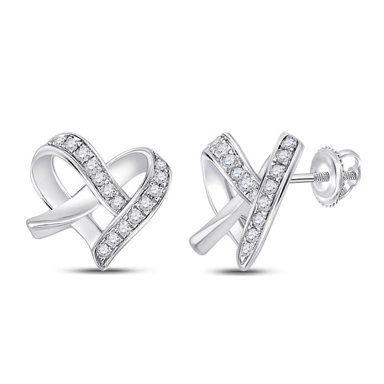 10k White Gold Womens Round Diamond Heart Earrings 1/10 Cttw