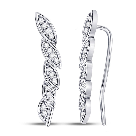 14k White Gold Womens Round Diamond Climber Earrings 1/5 Cttw
