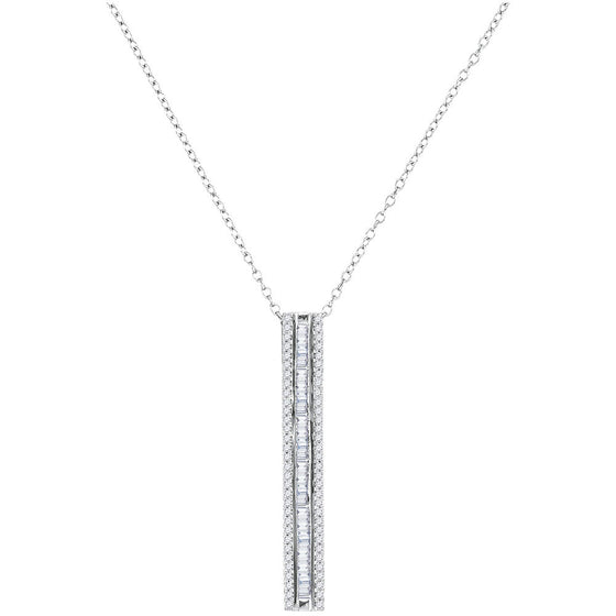 10k White Gold Womens Round Baguette Diamond Vertical Bar Pendant 1/2 Cttw