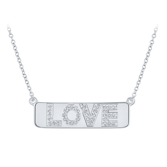 10k White Gold Womens Round Diamond Love Bar Pendant Necklace with 18-inch Chain 1/8 Cttw
