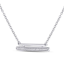  10k White Gold Womens Round Diamond Double Horizontal Bar Necklace 1/10 Cttw