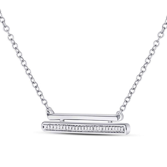 10k White Gold Womens Round Diamond Double Horizontal Bar Necklace 1/10 Cttw