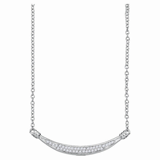 10k White Gold Womens Round Diamond Curved Bar Pendant Necklace 1/6 Cttw