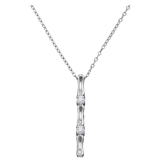 10k White Gold Womens Round Diamond Vertical Bar Necklace 1/10 Cttw