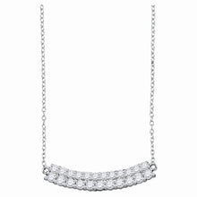  14k White Gold Womens Round Diamond Curved Double Row Bar Necklace 1 Cttw