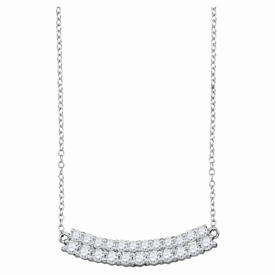 14k White Gold Womens Round Diamond Curved Double Row Bar Necklace 1 Cttw