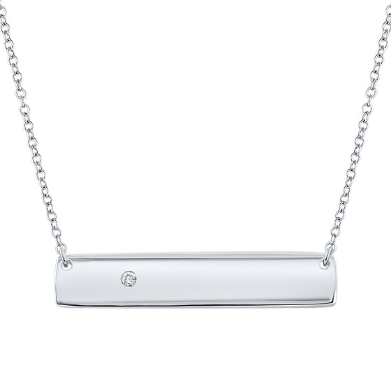 10k White Gold Womens Round Diamond Rectangle Bar Necklace .02 Cttw