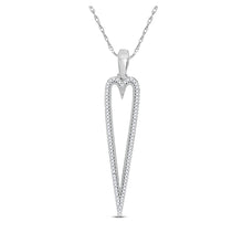  10k White Gold Womens Round Diamond Narrow Heart Outline Pendant 1/5 Cttw