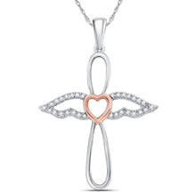  Sterling Silver Rose-tone Womens Round Diamond Angel Cross Pendant 1/8 Cttw