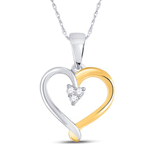  Two-tone Sterling Silver Womens Round Diamond Heart Cluster Pendant 1/20 Cttw