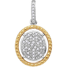  10k Two-tone Gold Womens Diamond Oval Cluster Yellow-tone Rope Frame Pendant 1/12 Cttw