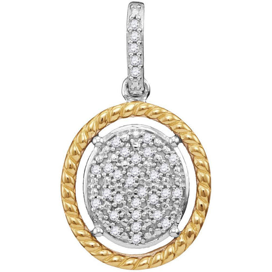 10k Two-tone Gold Womens Diamond Oval Cluster Yellow-tone Rope Frame Pendant 1/12 Cttw