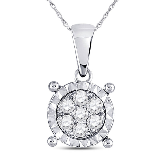 10k White Gold Womens Round Diamond Fashion Cluster Pendant 1/8 Cttw