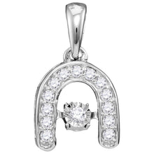  10k White Gold Womens Round Diamond Moving Twinkle Solitaire Horseshoe Pendant 1/8 Cttw