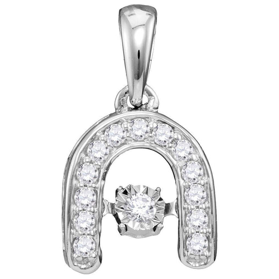 10k White Gold Womens Round Diamond Moving Twinkle Solitaire Horseshoe Pendant 1/8 Cttw
