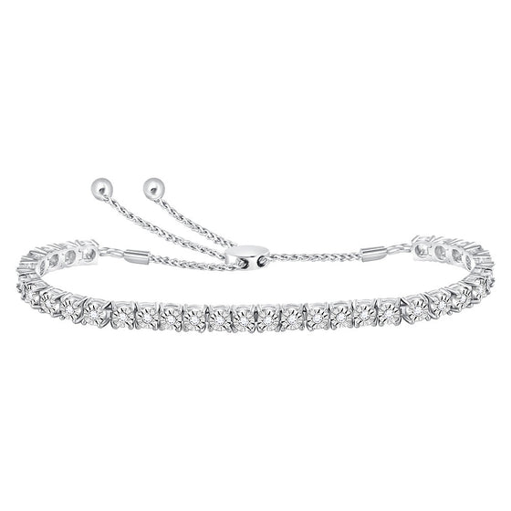 10k White Gold Womens Round Diamond Studded Bolo Bracelet 1/2 Cttw