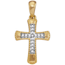  10k Yellow Gold Womens Round Diamond Small Flared Cross Pendant 1/10 Cttw