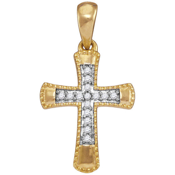 10k Yellow Gold Womens Round Diamond Small Flared Cross Pendant 1/10 Cttw