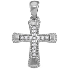  10k White Gold Womens Round Diamond Small Flared Cross Pendant 1/10 Cttw