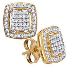  10k Yellow Gold Womens Round Diamond Square Frame Cluster Earrings 1/3 Cttw