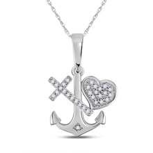  10k White Gold Womens Round Diamond Anchor Cross Heart Pendant 1/12 Cttw