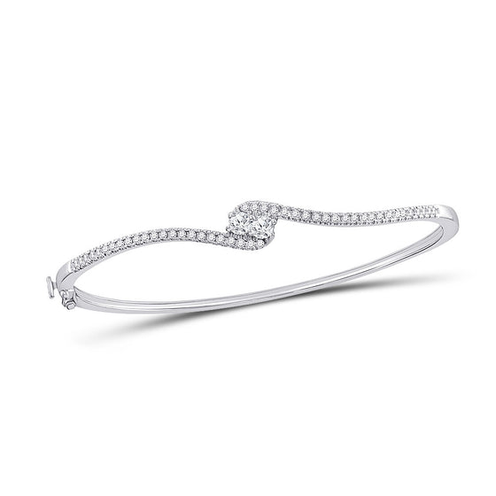 14k White Gold Womens Round Diamond Bypass 2-stone Bracelet 3/4 Cttw