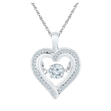  10k White Gold Womens Round Moving Twinkle Diamond Heart Outline Pendant 1/4 Cttw