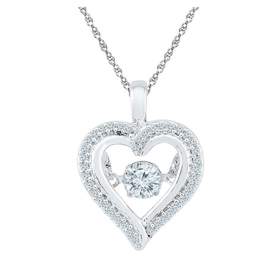 10k White Gold Womens Round Moving Twinkle Diamond Heart Outline Pendant 1/4 Cttw