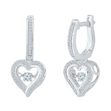  10k White Gold Womens Round Diamond Heart Dangle Hoop Earrings 1/4 Cttw