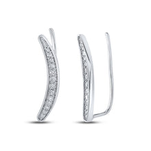  Sterling Silver Womens Round Diamond Climber Earrings 1/5 Cttw