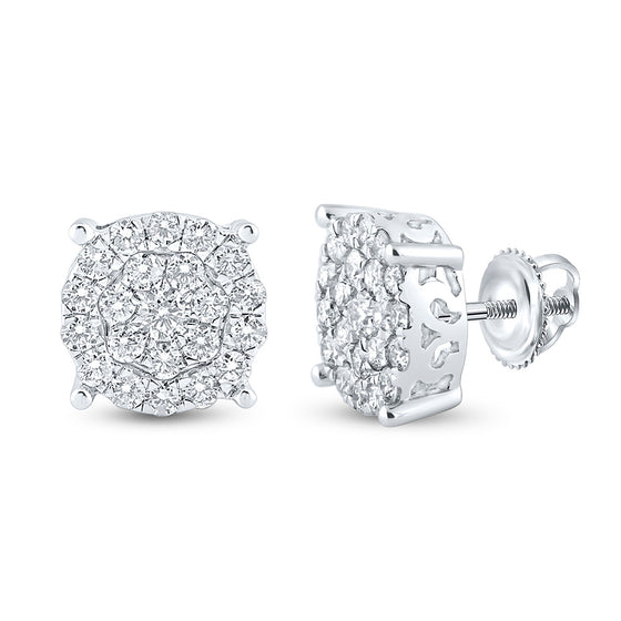10k White Gold Womens Round Diamond Cluster Earrings 1-1/2 Cttw