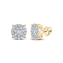  10k Yellow Gold Womens Round Diamond Cluster Earrings 2 Cttw