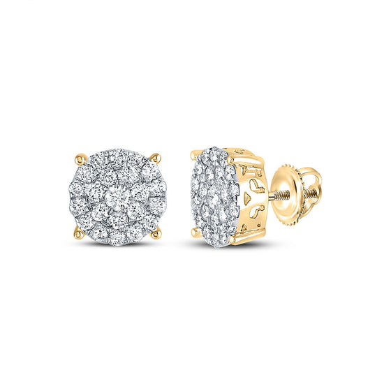 10k Yellow Gold Womens Round Diamond Cluster Earrings 2 Cttw