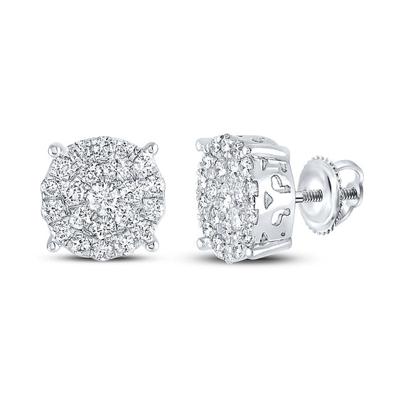 10k White Gold Womens Round Diamond Cluster Earrings 2 Cttw