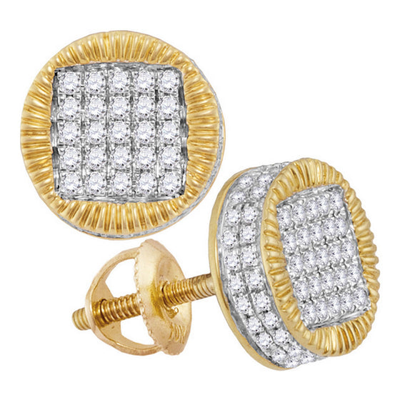 10k Yellow Gold Round Diamond Fluted Circle Stud Earrings 1/2 Cttw
