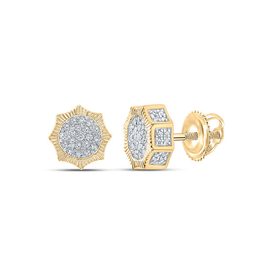 10k Yellow Gold Round Diamond Starburst 3D Cluster Stud Earrings 3/4 Cttw