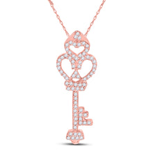  10k Rose Gold Womens Round Diamond Trefoil Key Pendant 1/5 Cttw
