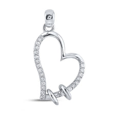  10k White Gold Womens Round Diamond Heart Pendant 1/10 Cttw