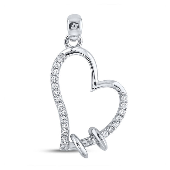 10k White Gold Womens Round Diamond Heart Pendant 1/10 Cttw