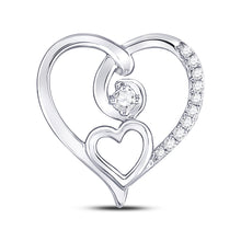 10k White Gold Womens Round Diamond Heart Pendant 1/10 Cttw